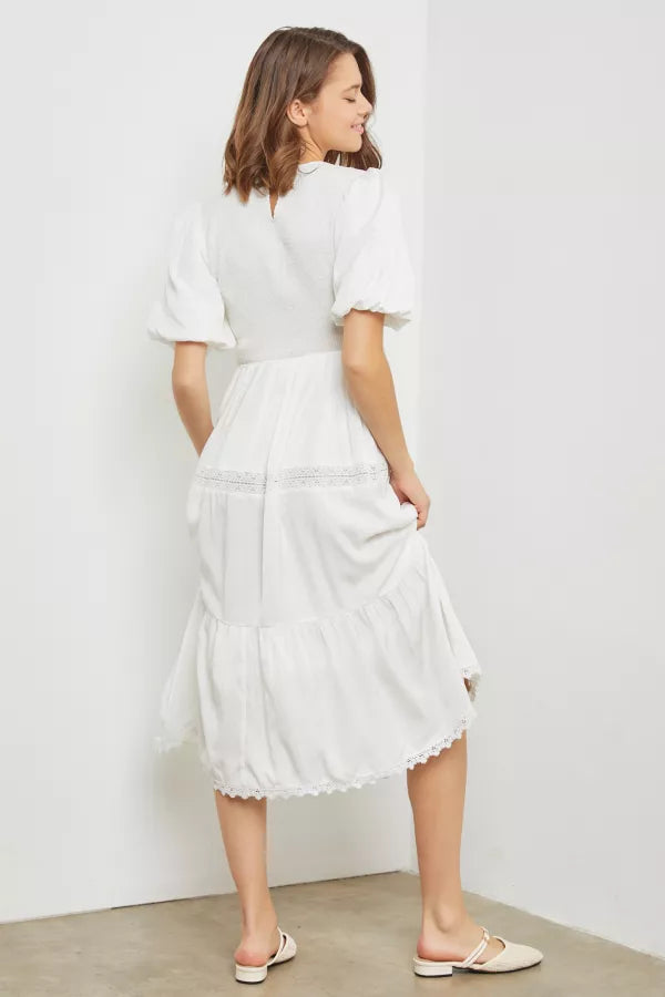 The Summer Smocked Midi Dress in Ivory