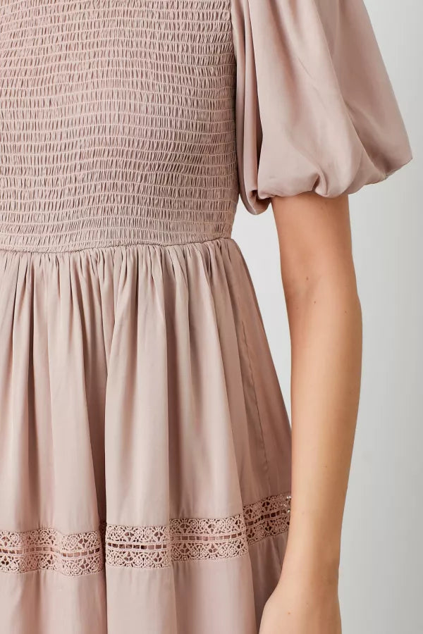 Polagram The Summer Smocked Midi Dress in Blush Pink Sale 3XL