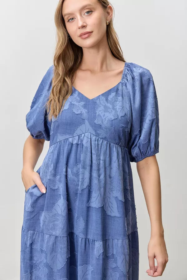 The Taryn Textured Midi Dress in Blue 3XL The Taryn Textured Midi Dress in Blue 3XL