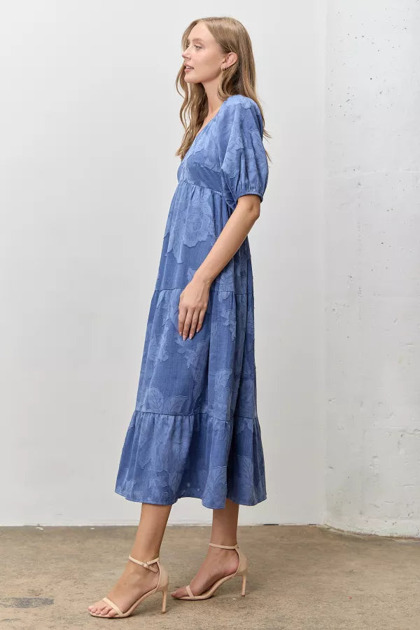 The Taryn Textured Midi Dress in Blue