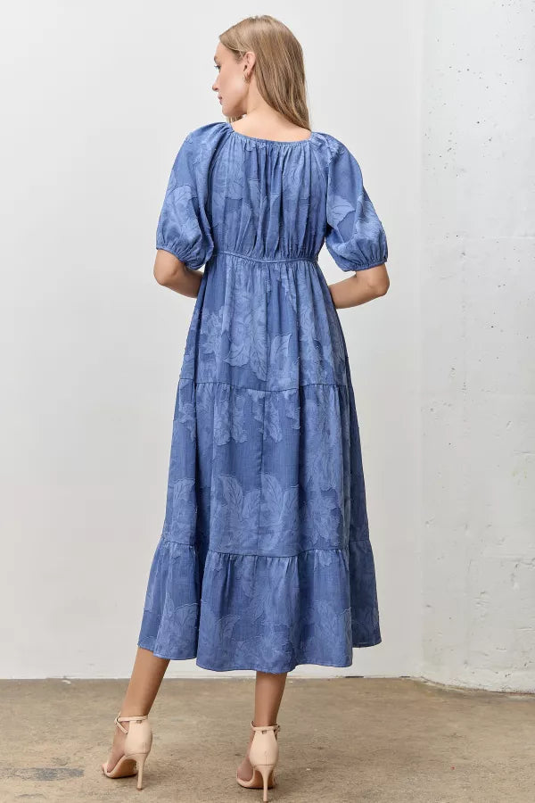 The Taryn Textured Midi Dress in Blue 3XL The Taryn Textured Midi Dress in Blue 3XL