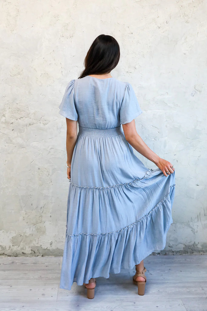 The Taylor Maxi Dress in Chambray Blue