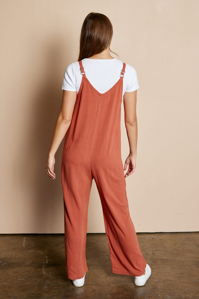 The Bria Linen Overall Pants in Terracotta