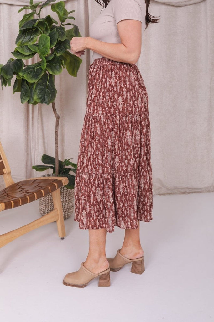 The Anne Tiered Maxi Skirt in Floral Damask