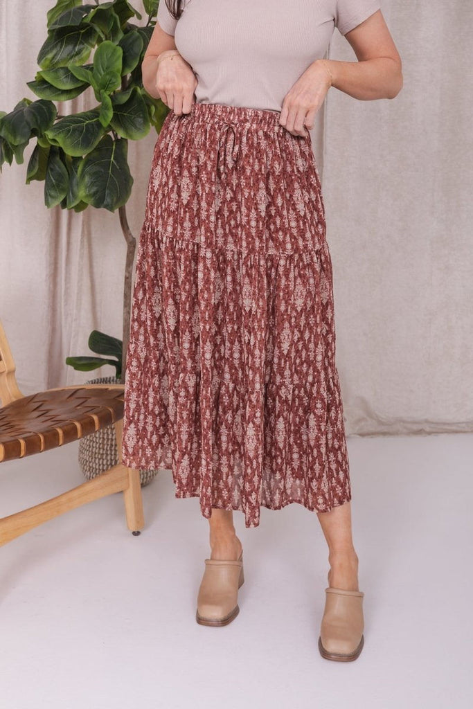 The Anne Tiered Maxi Skirt in Floral Damask