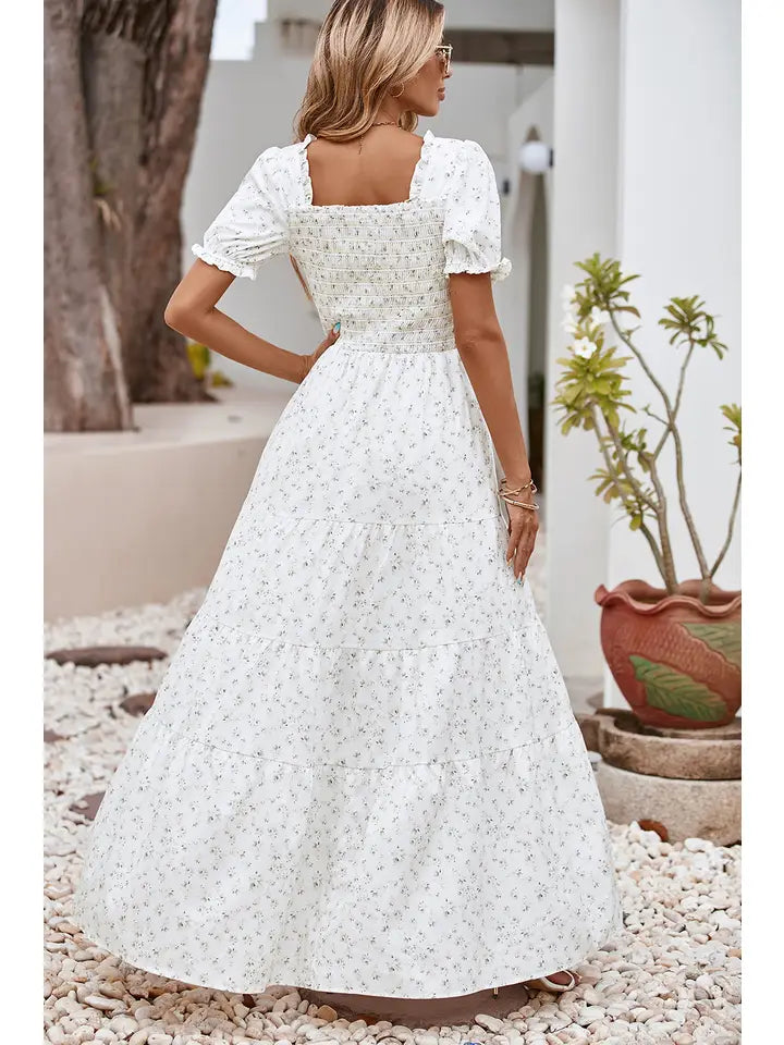 The Toni Tie Floral Maxi Dress in White