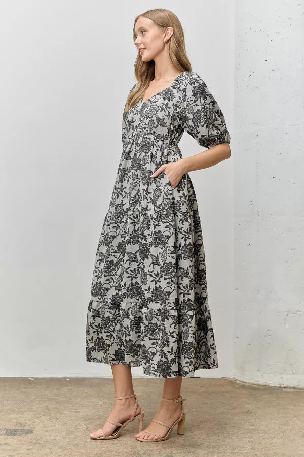 The Tanya Black Textured Midi Dress