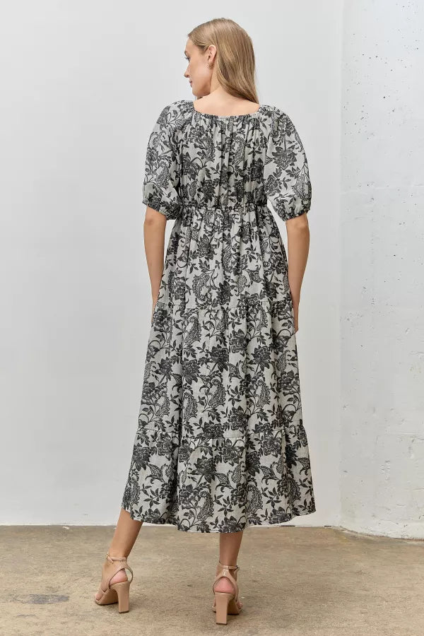 The Tanya Black Textured Midi Dress