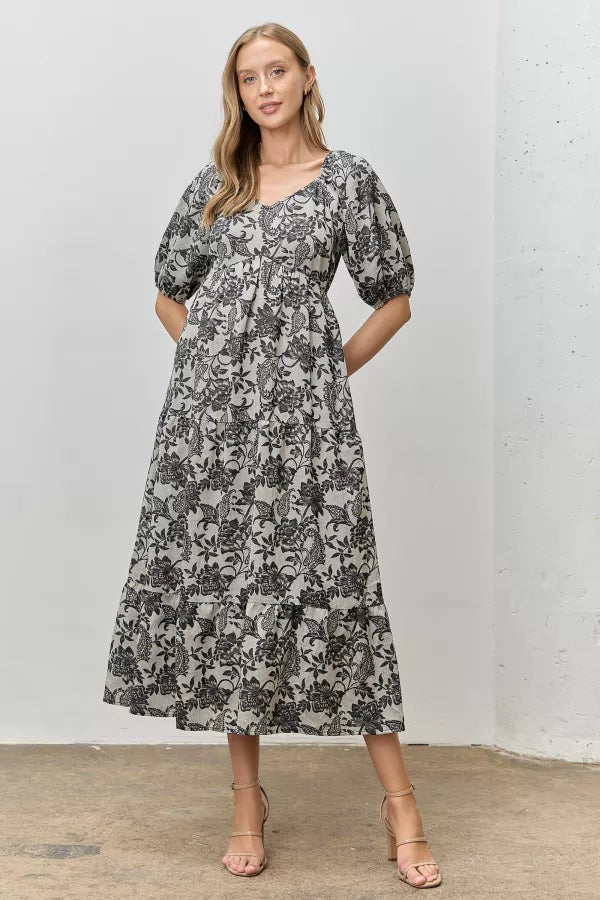 The Tanya Black Textured Midi Dress