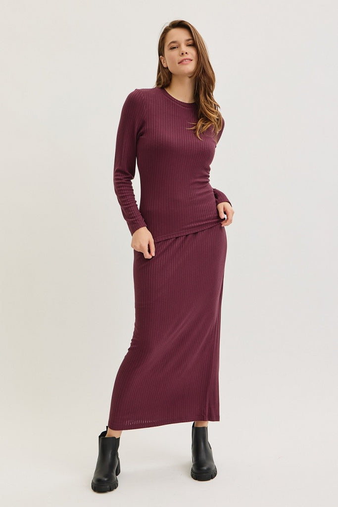 The Mallory Ribbed Round Neck Long Sleeve Top Purple