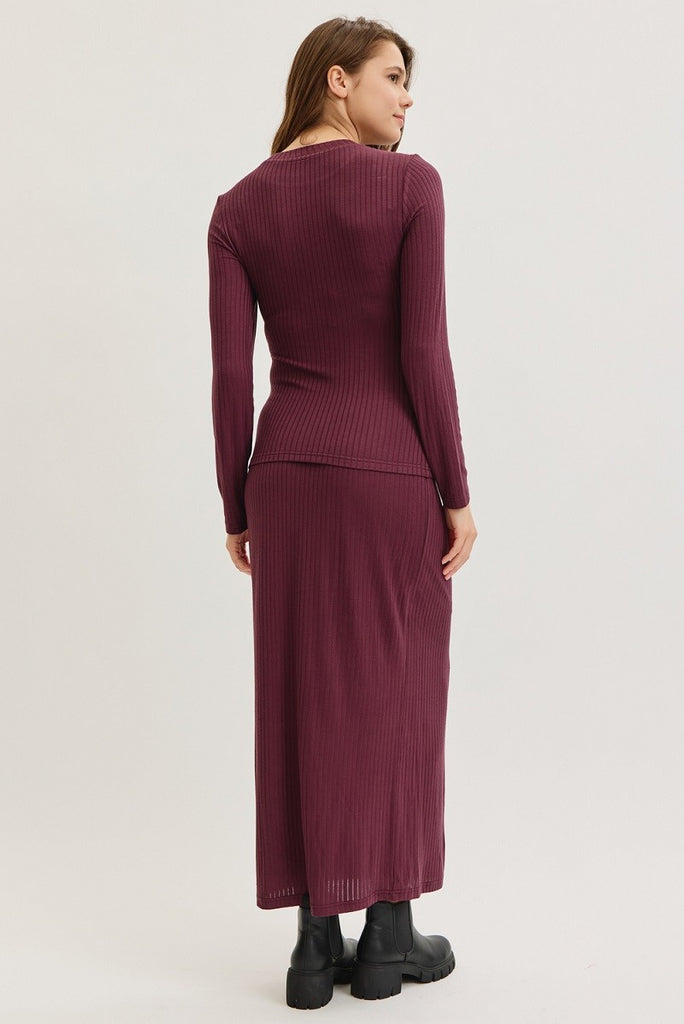 The Mallory Ribbed Round Neck Long Sleeve Top Purple