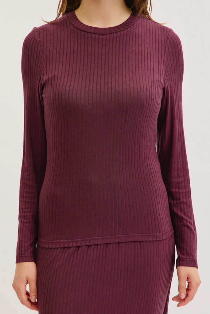 The Mallory Ribbed Round Neck Long Sleeve Top Purple