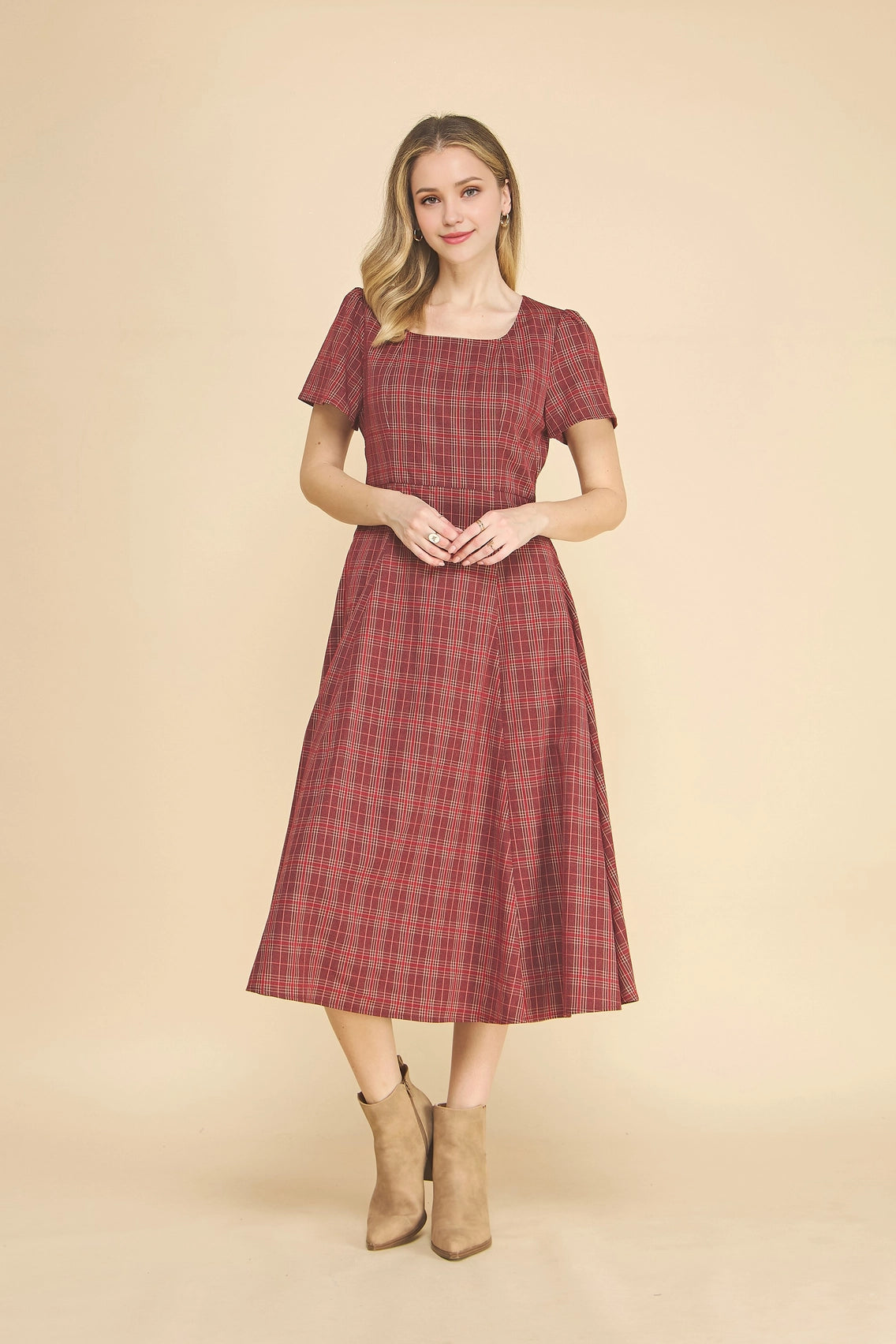 The Truely Plaid Dress in Burgundy S