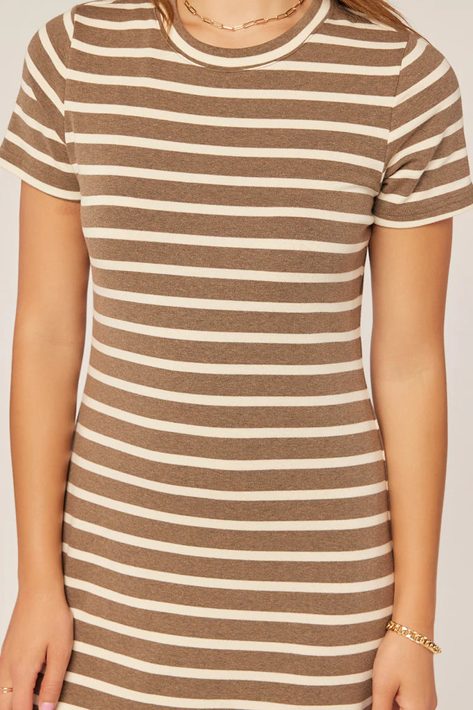 The Valerie Striped Midi Dress in Brown/Ivory