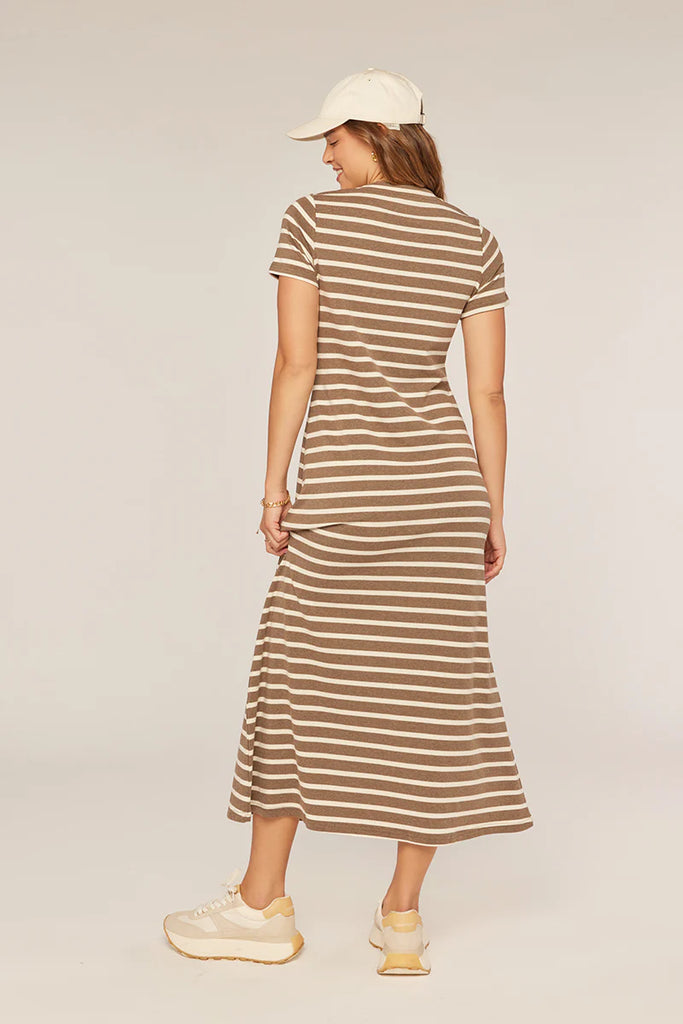 The Valerie Striped Midi Dress in Brown/Ivory