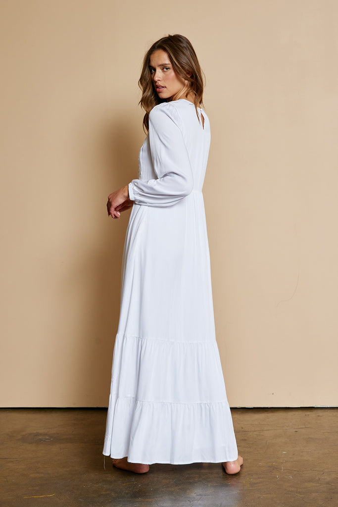 The Violet Embroidered Temple Dress in White