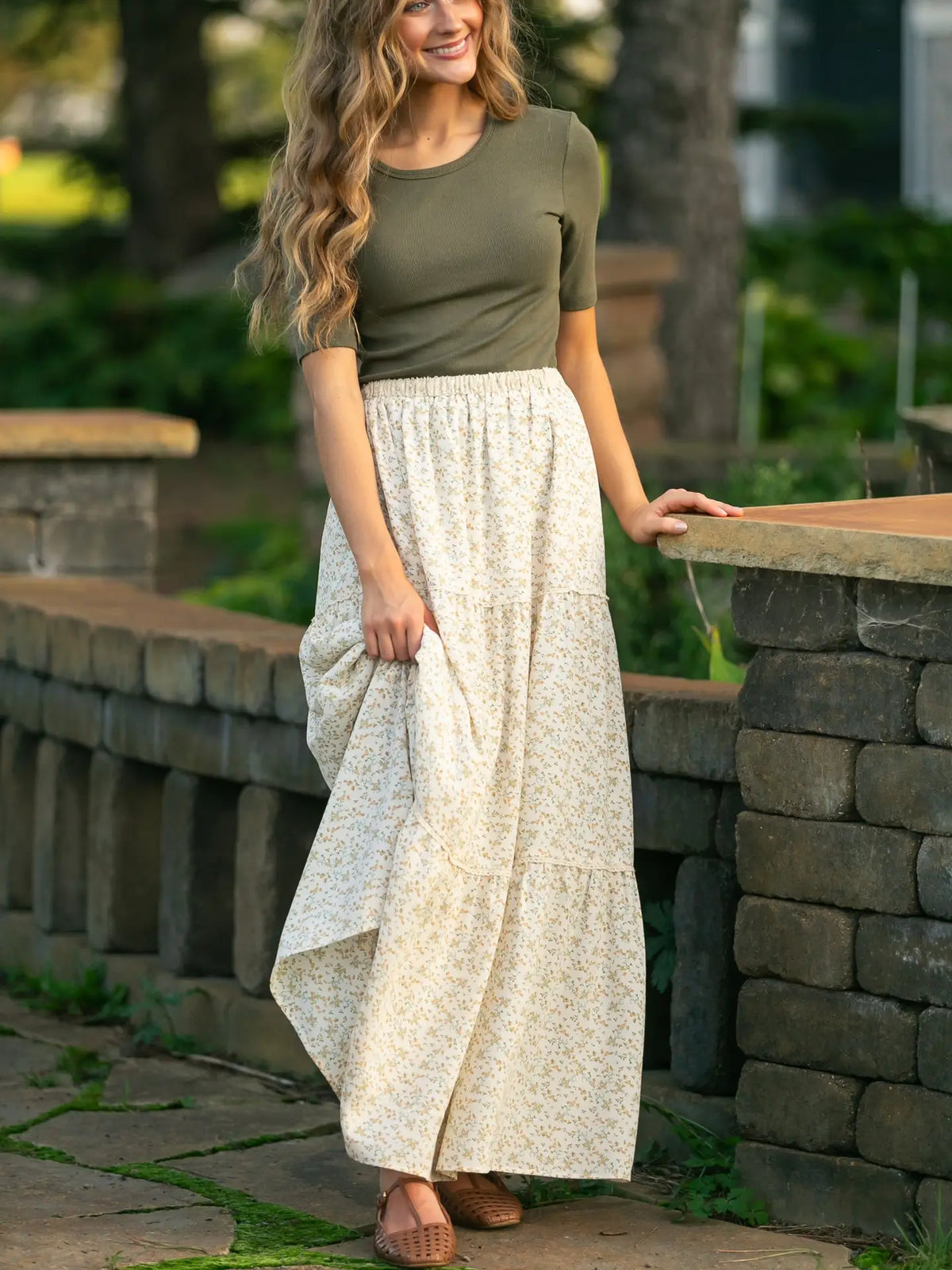 The Wilder Lace Tier Floral Maxi Skirt