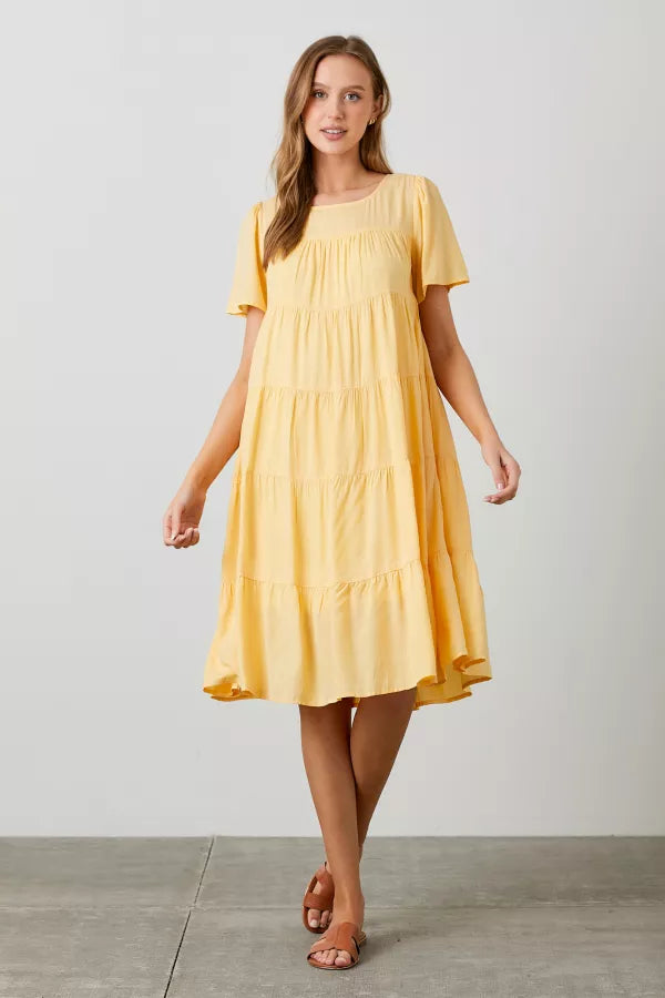 The Nyah Tiered Midi Dress in Lt. Yellow