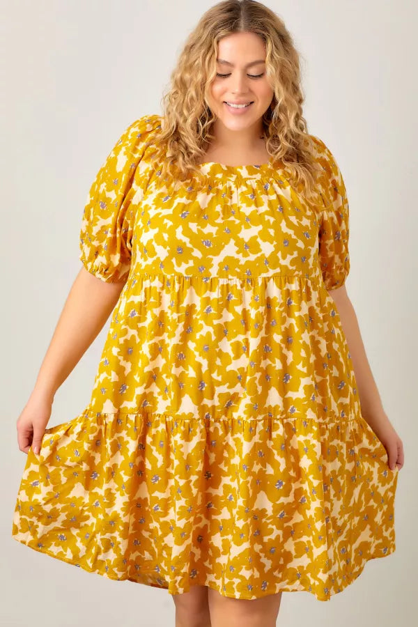 The Zahara Square Neck Midi Dress in Mustard
