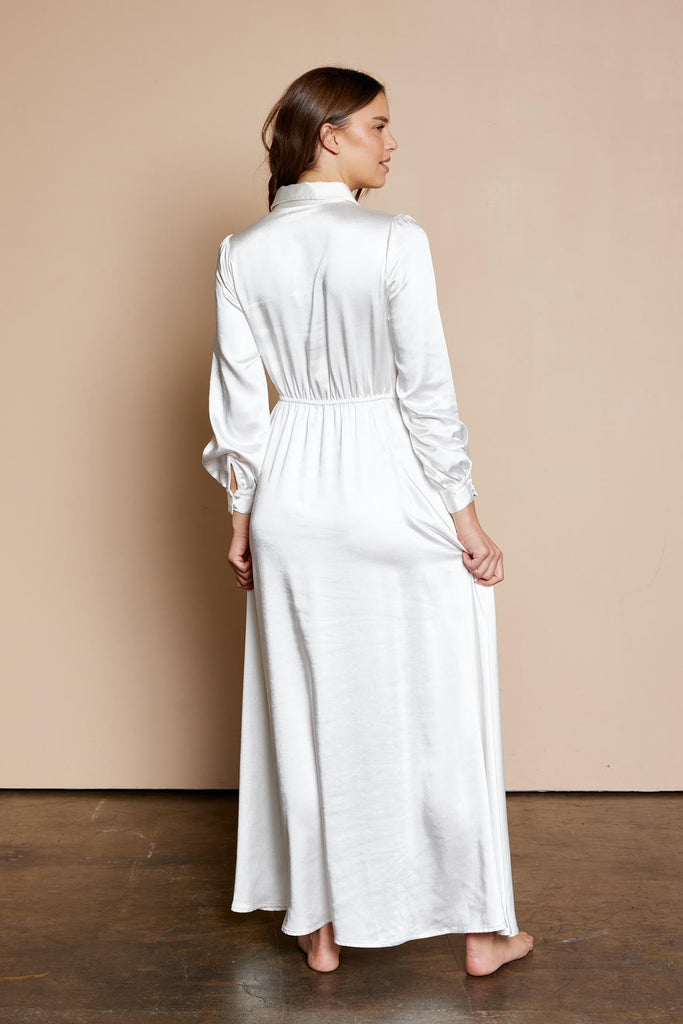 The Zaya Dull Satin Temple Dress in White
