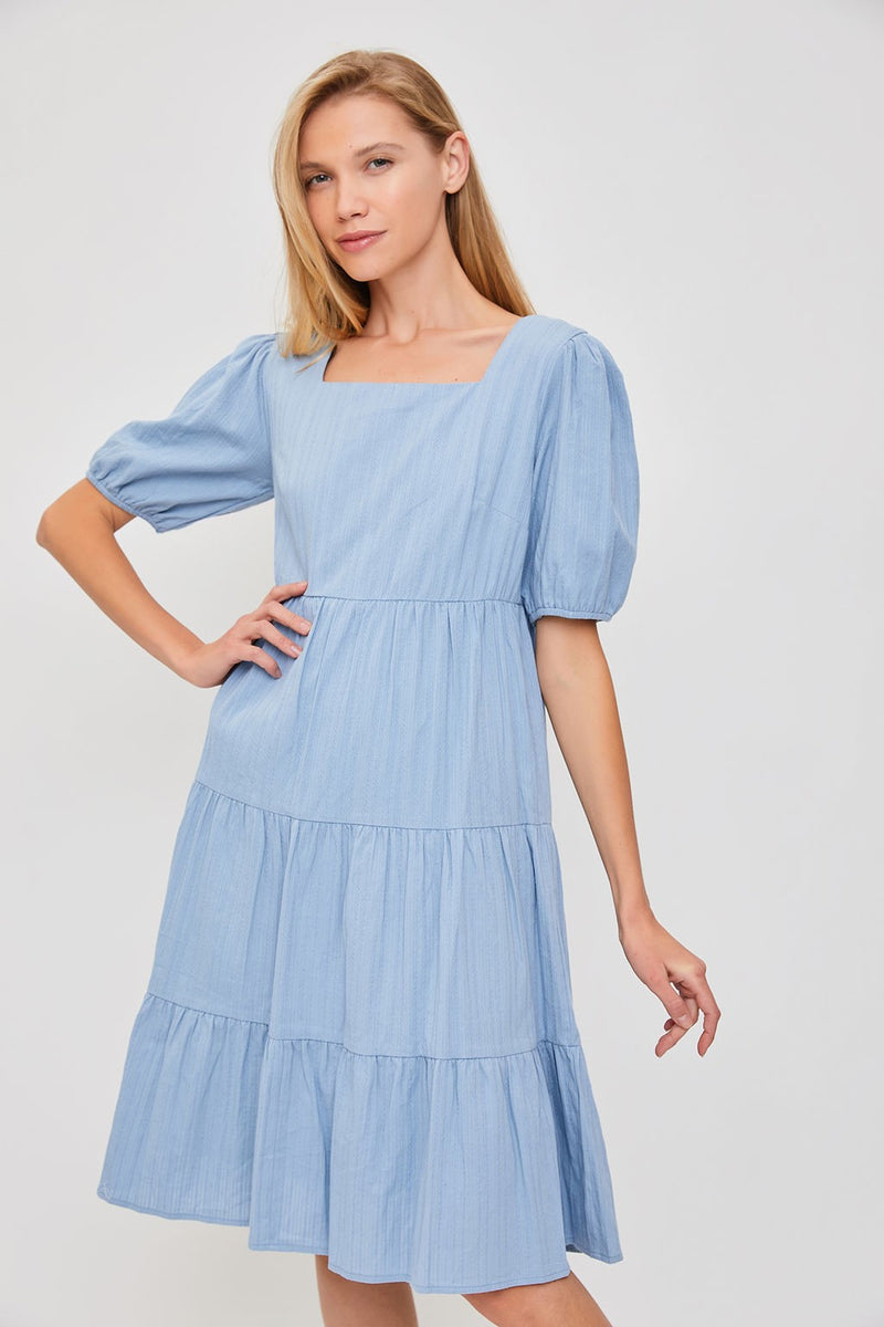 The Zylee Square Neck Dress in Dusty Blue