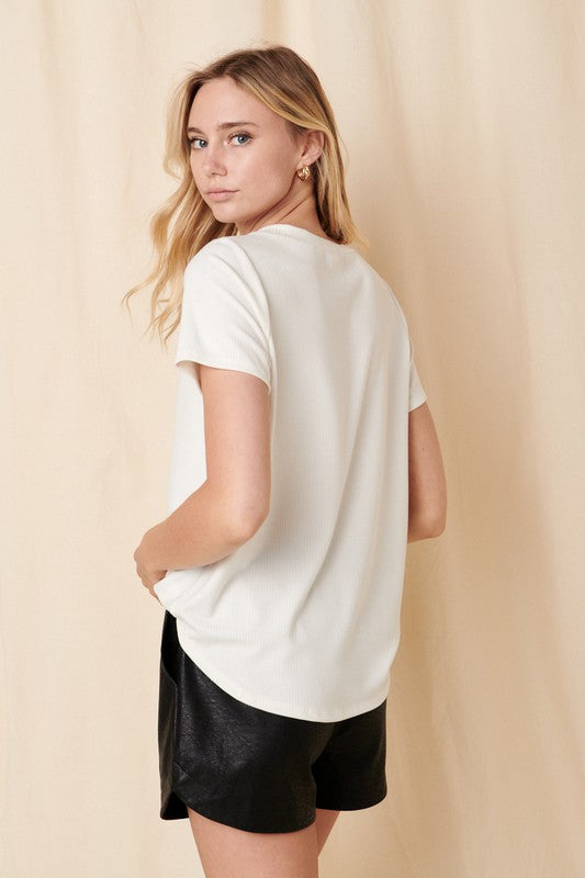 The Jamie Round Rib Knit Top in Ivory