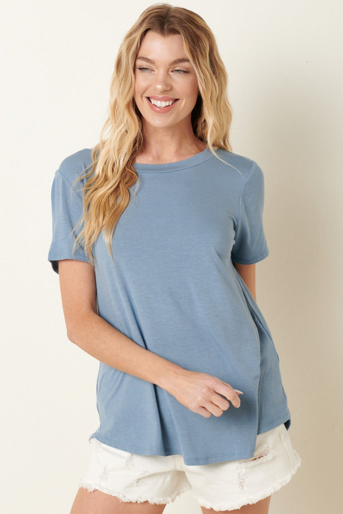 The Hudson Bamboo Top in Stone Blue