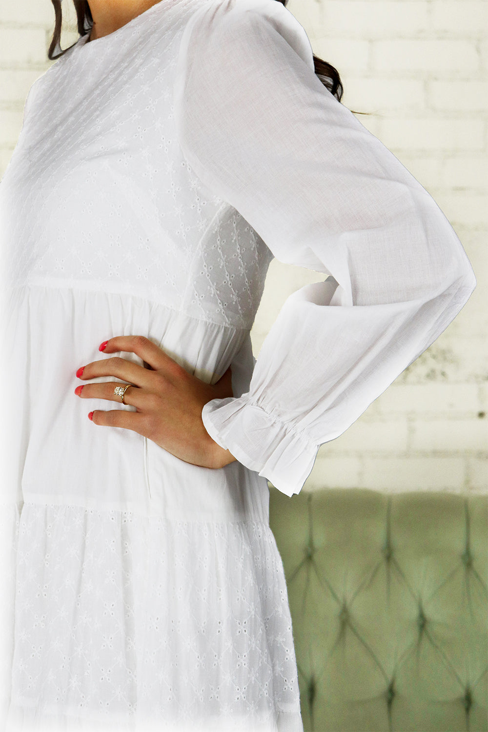 The Fern Eyelet Temple Dress in White REGULAR / M The Fern Eyelet Temple Dress in White REGULAR / M