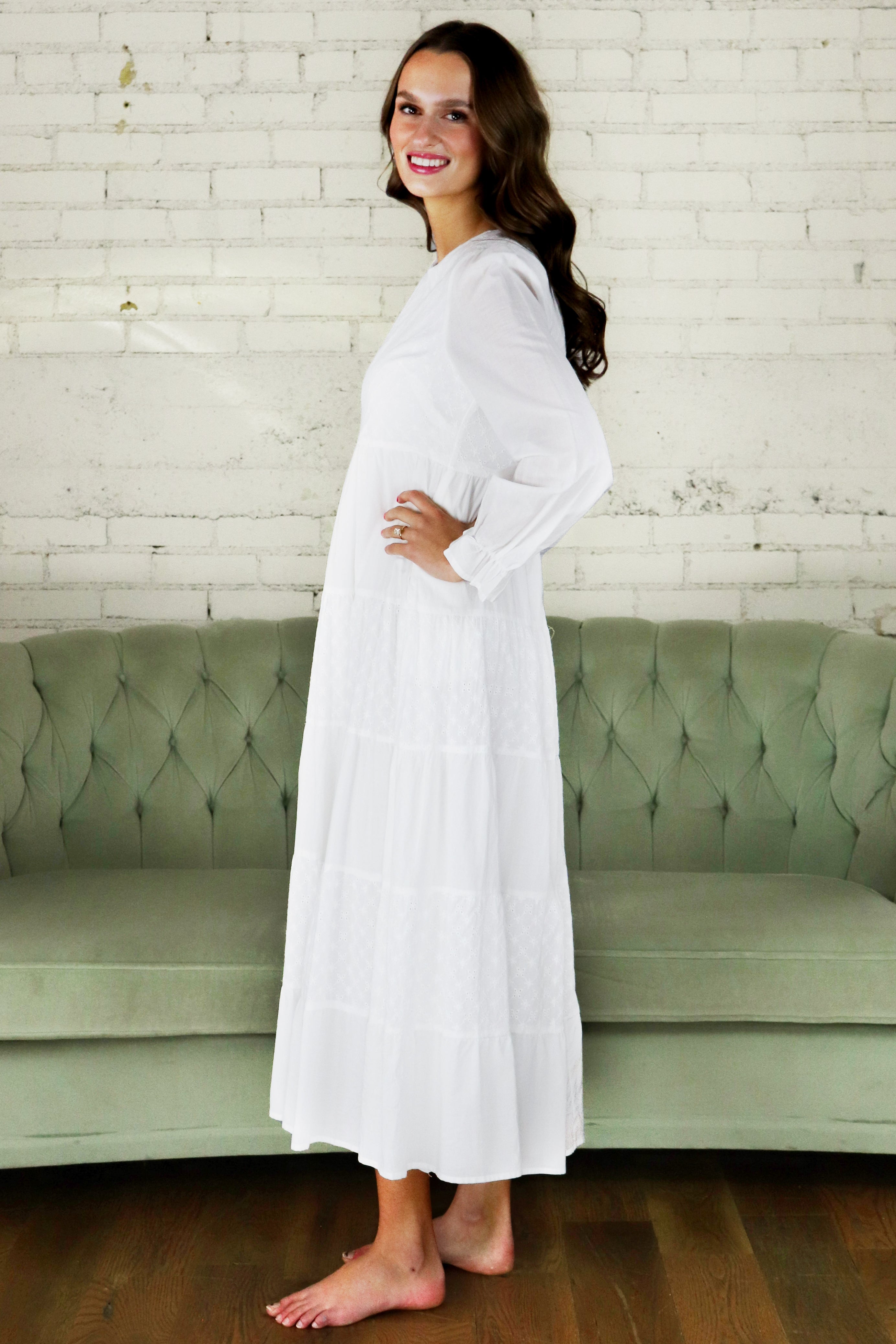 cotton temple dresses The Fern Eyelet Temple Dress in White REGULAR / M