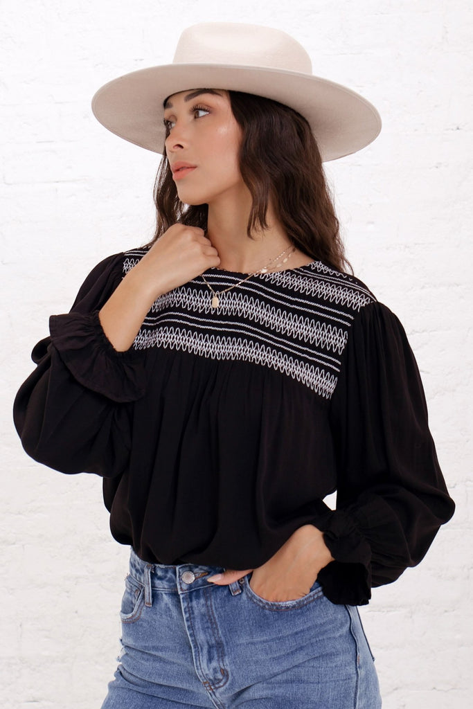 The Rayna Embroidered Top in Black