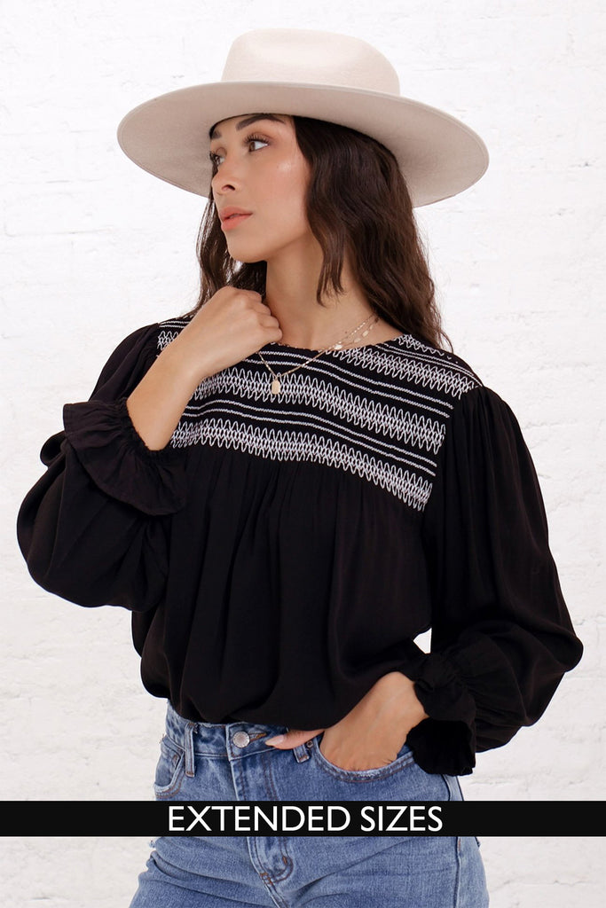 The Rayna Embroidered Top in Black
