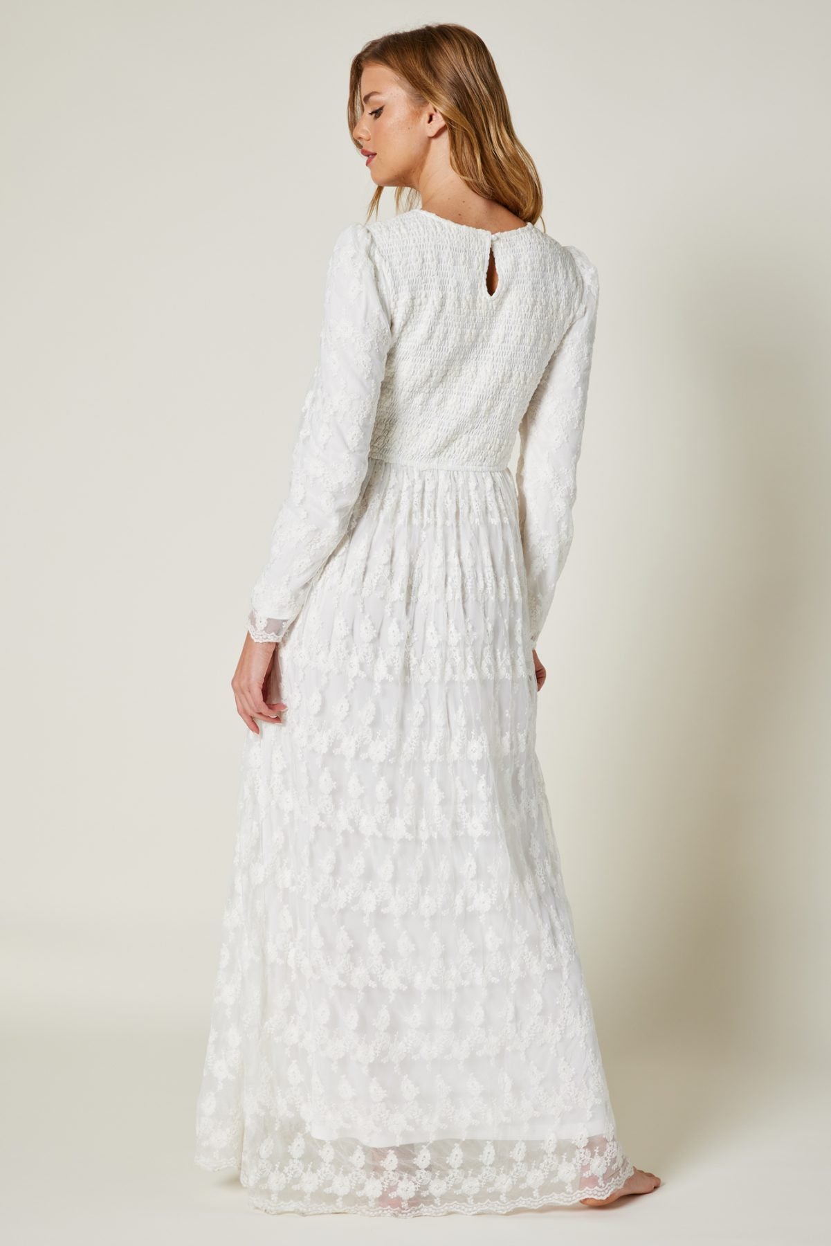 The Wren Smocked Lace Temple Dress in White XS The Wren Smocked Lace Temple Dress in White XS