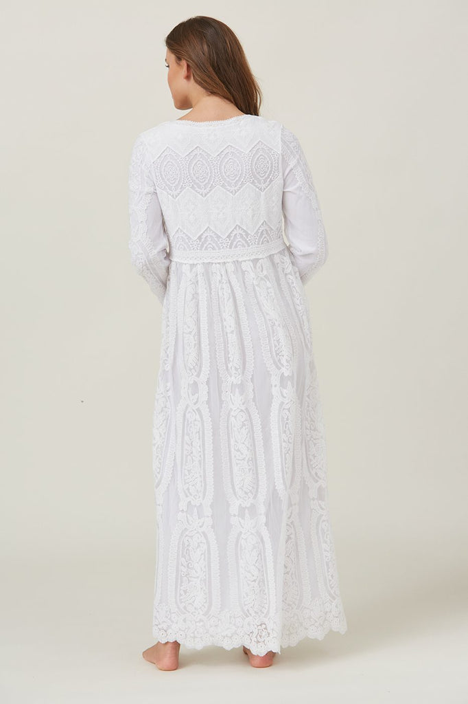 The Lillian Lace Temple Dress in White