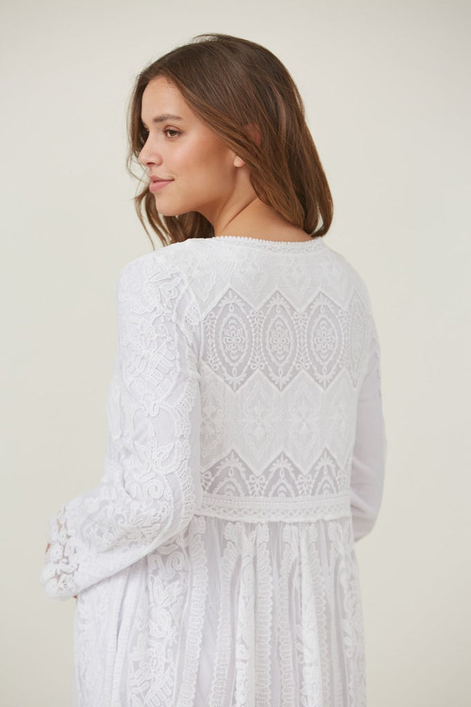 The Lillian Lace Temple Dress in White