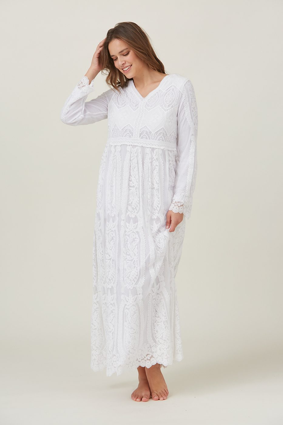 The Lillian Lace Temple Dress in White L The Lillian Lace Temple Dress in White L