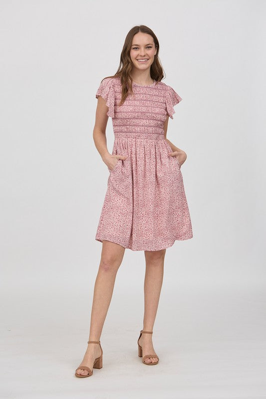 The Ava Decorative Smocked Dress in Pink