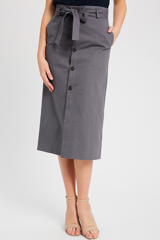 The Becca Button Down Midi Skirt in Charcoal