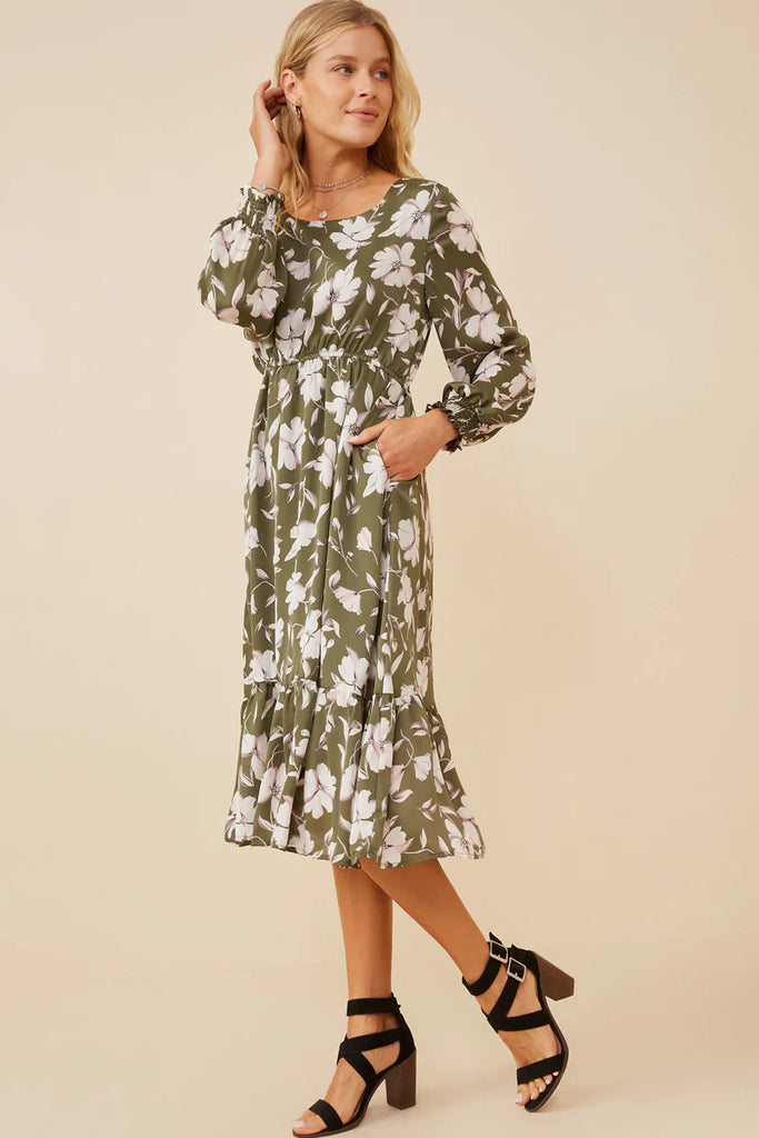 The Tenille Floral Print Dress in Forest