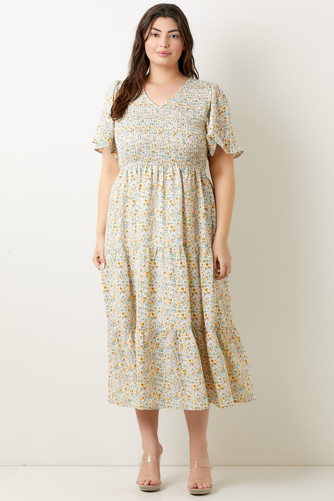 The Hunter Ditsy Floral Dress in Taupe Curvy