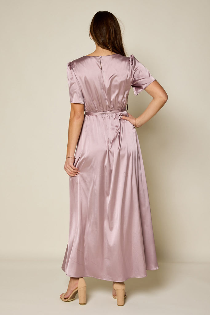 The Becca Dull Satin Maxi Dress in Lavender