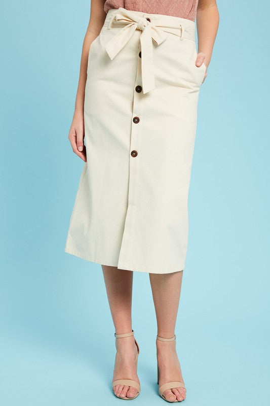 The Becca Button Down Midi Skirt in Natural