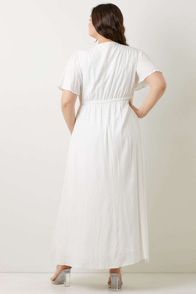 The Nora Embroidered Maxi in Off White Curvy