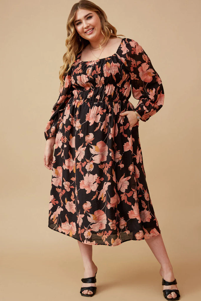 The Rome Floral Maxi Dress in Black Curvy