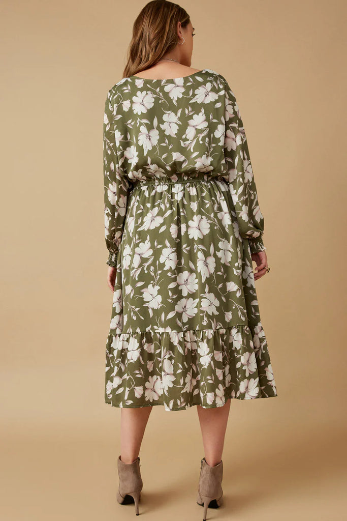 The Tenille Floral Print Dress in Forest Curvy