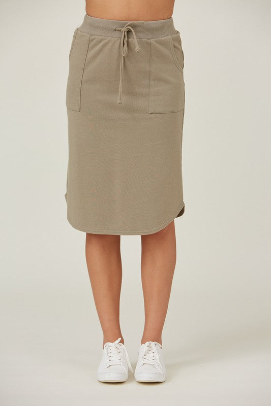 The Tori Rib Skirt in Olive Curvy